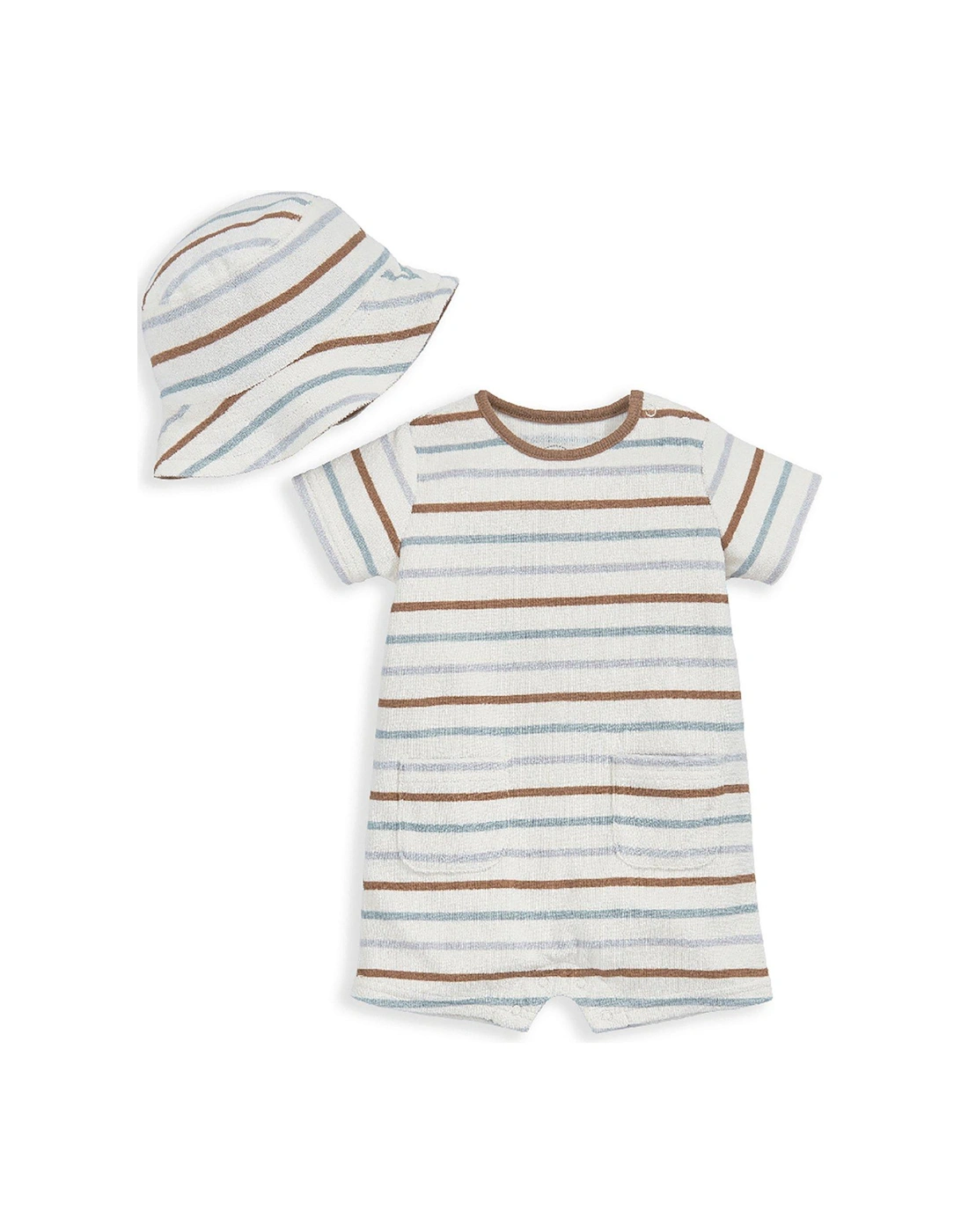 Baby Boys 2 Piece Stripe Towelling Romper & Hat Set - Multi, 2 of 1
