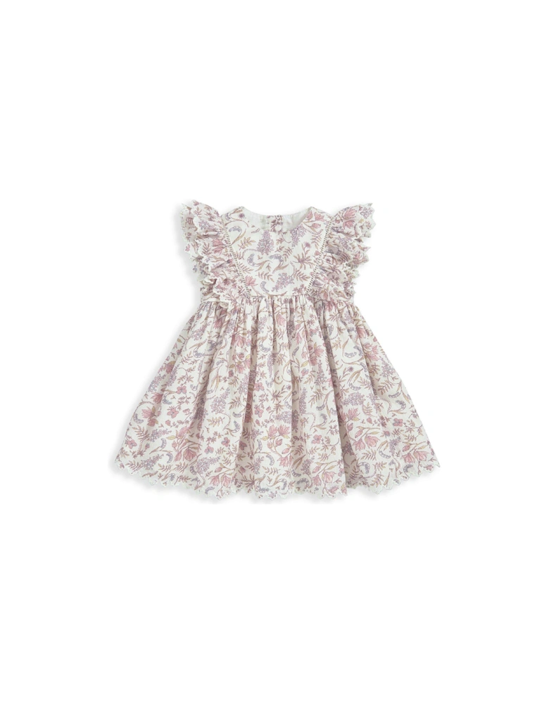 Baby Girls Frill Floral Print Dress - Pink