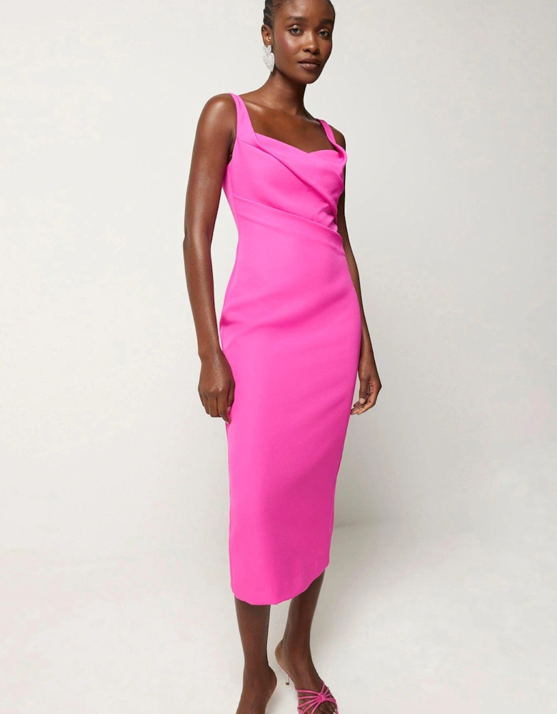 Ruched Bodycon Dress - Bright Pink