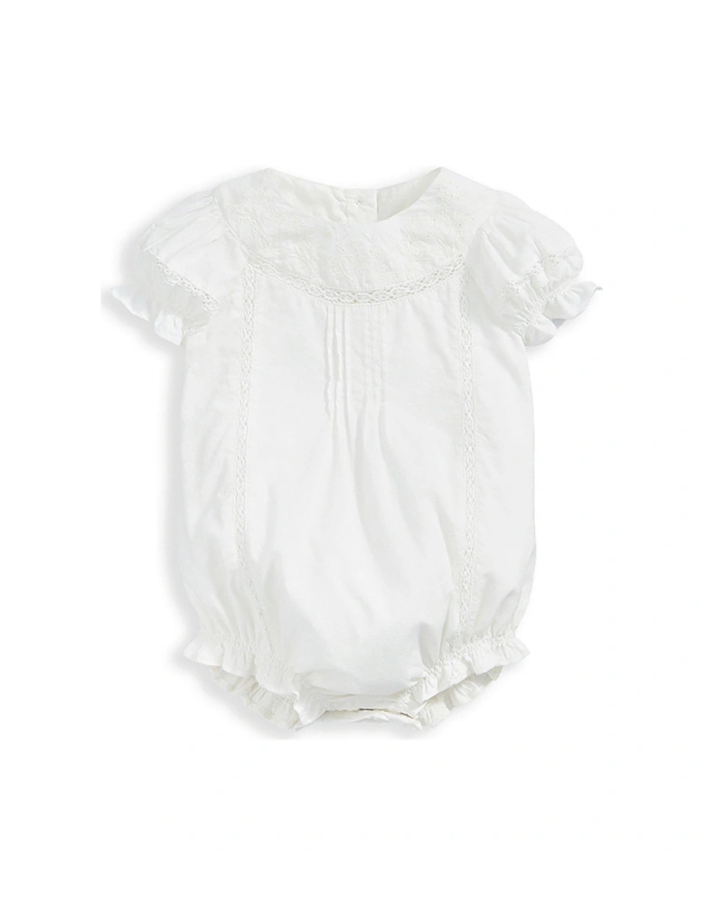 Baby Girls Embroidered White Romper - White