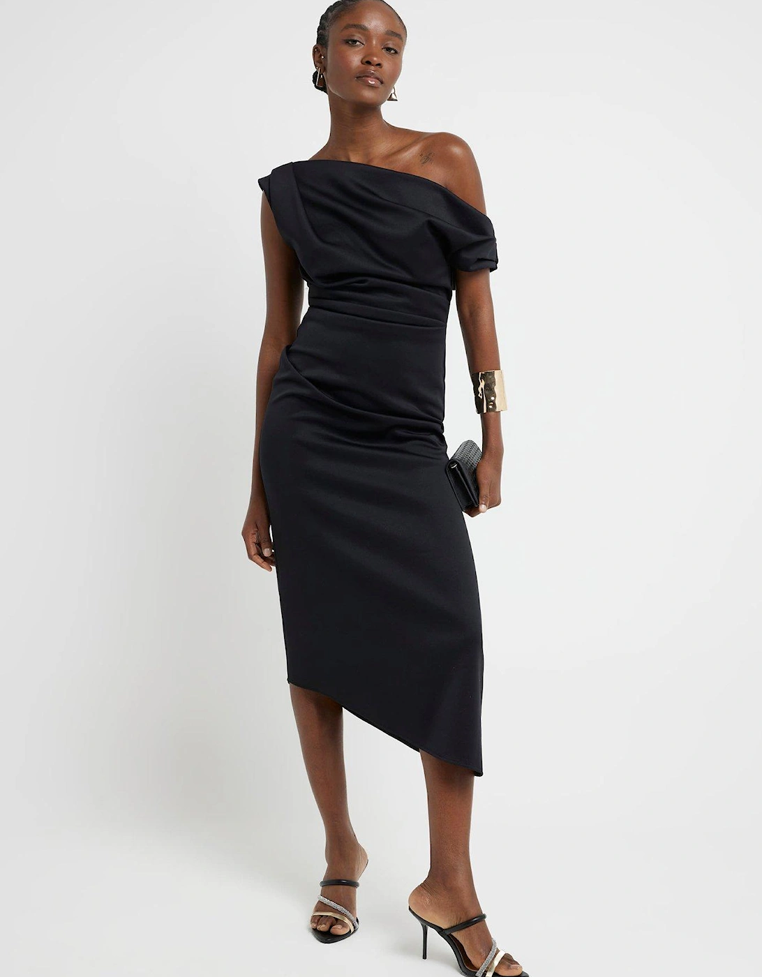 Asymmetric Bodycon Ruched Dress - Black, 2 of 1