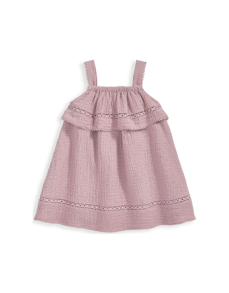 Baby Girls Lace Trim Dress - Pink