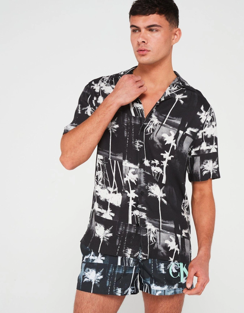 Resort Printed Short Sleeve Shirt - Black