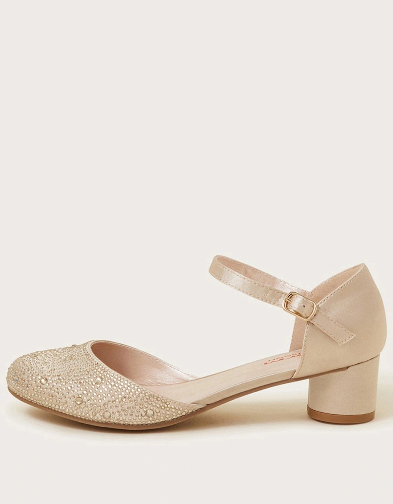 Girls Diamante Toe Heel Shoes - Gold