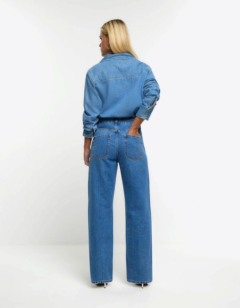 90s Long Straight Jagger Jeans - Blue