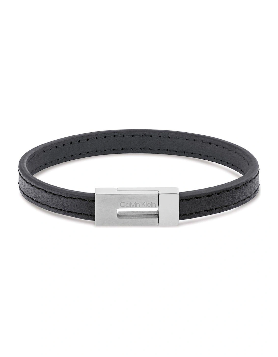 Men's stainless steel and black leather bracelet, 2 of 1