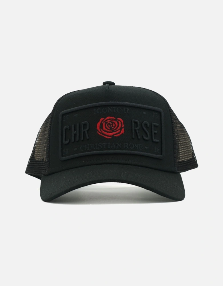 Iconic Red Rose Black Trucker Cap