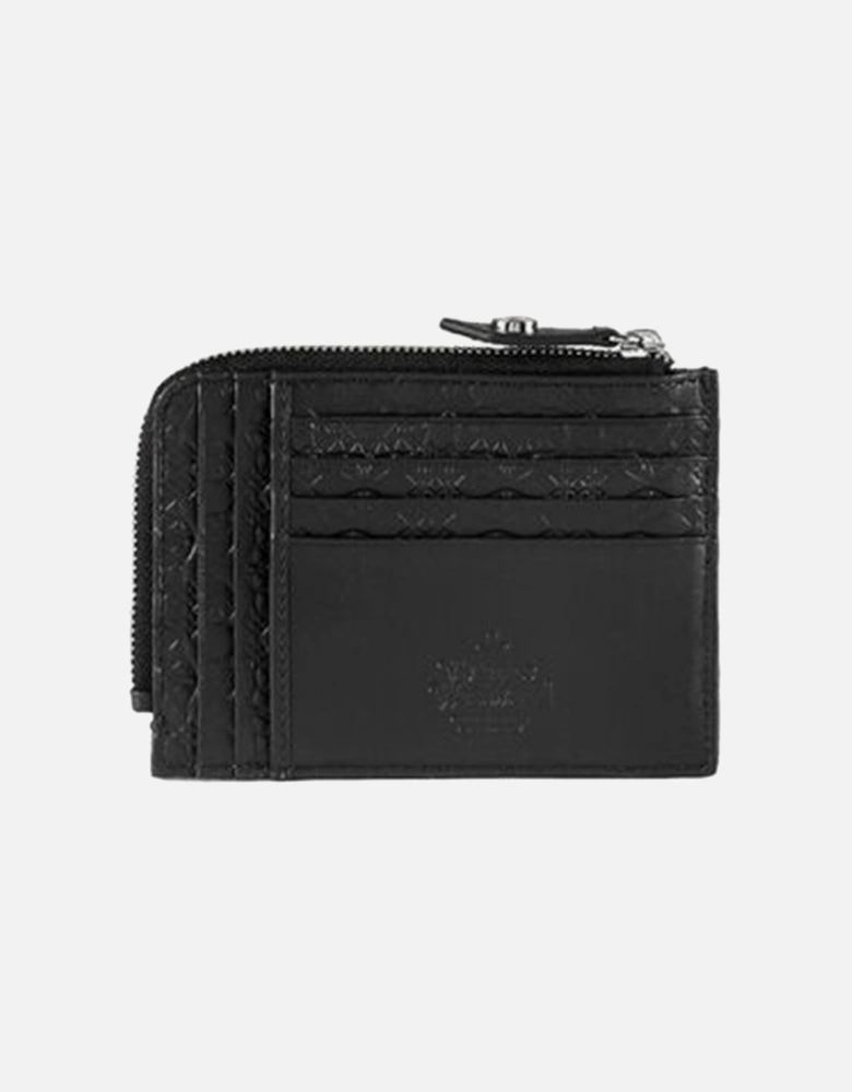 Embossed Zip Black Card Holder