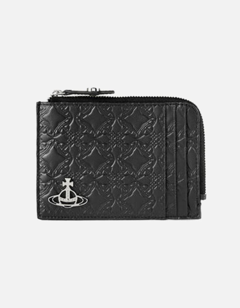 Embossed Zip Black Card Holder