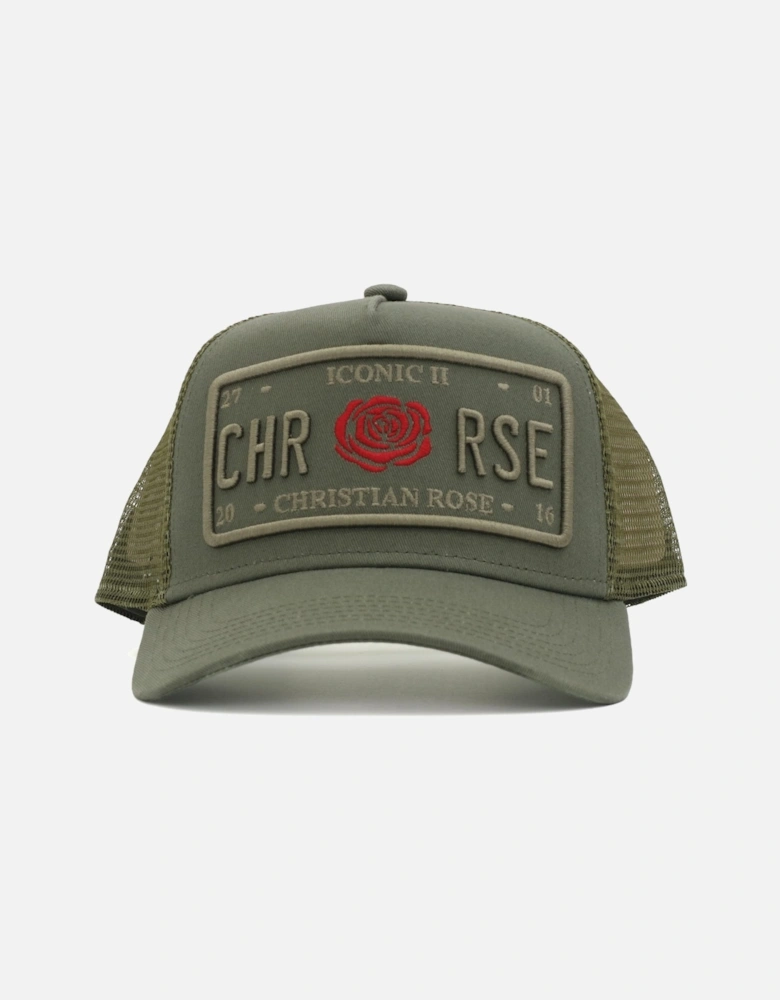 Iconic Red Rose Olive Trucker Cap