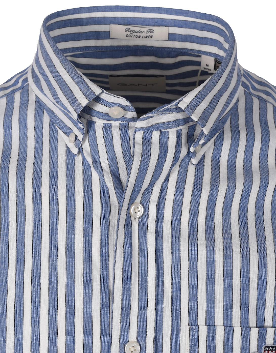 Reg Cotton Linen Stripe Ss Shirt Rich Blue