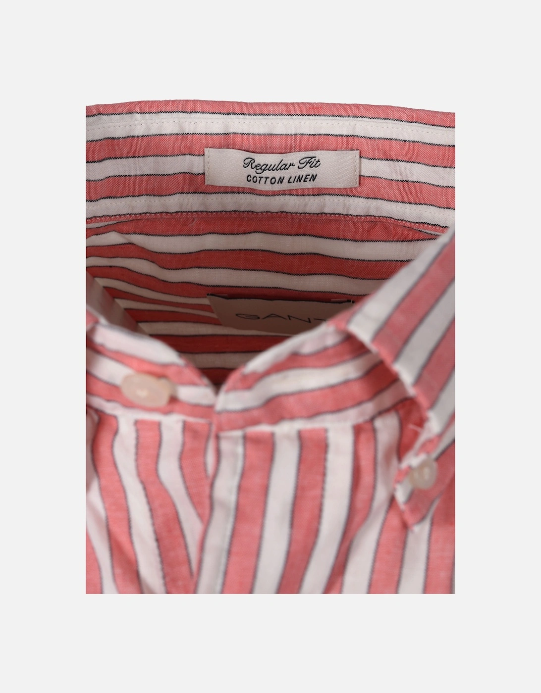 Reg Cotton Linen Stripe Ss Shirt Sunset Pink