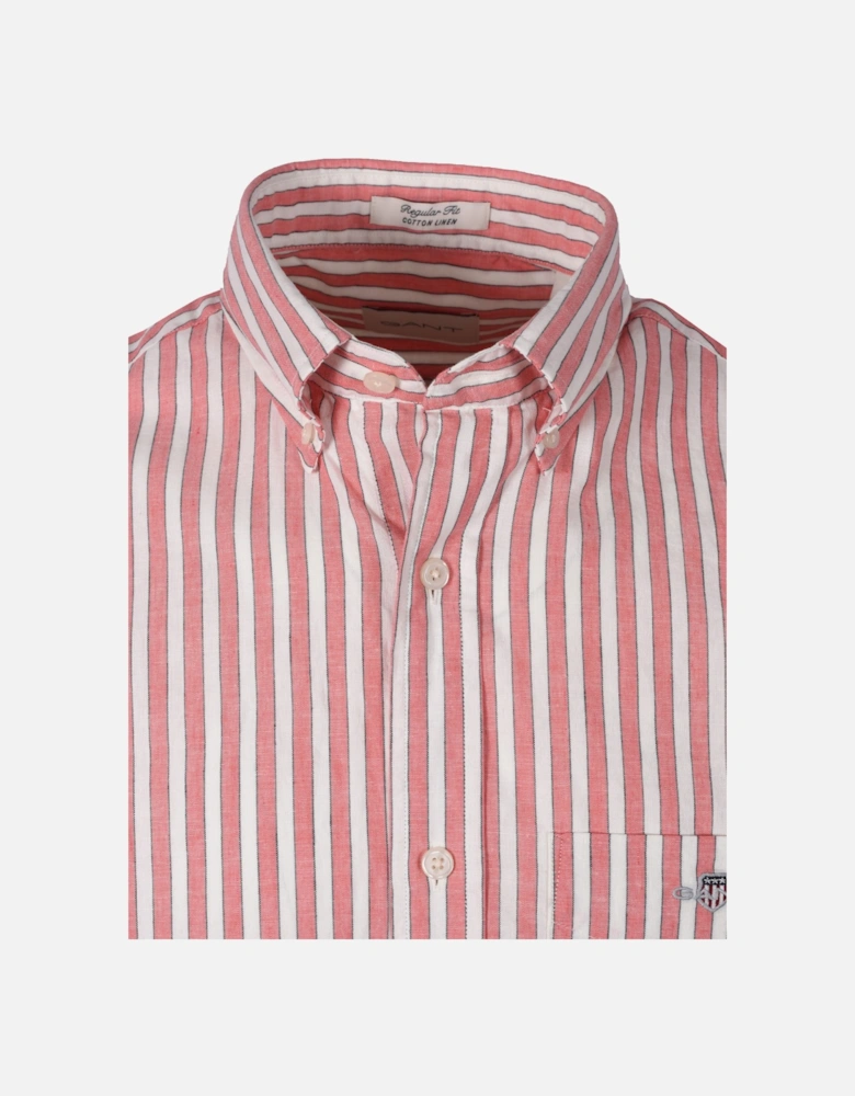 Reg Cotton Linen Stripe Ss Shirt Sunset Pink