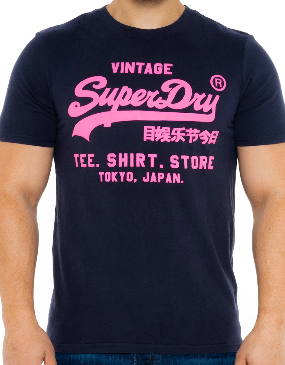 Mens Neon Vintage Logo T-Shirt (Navy), 8 of 7