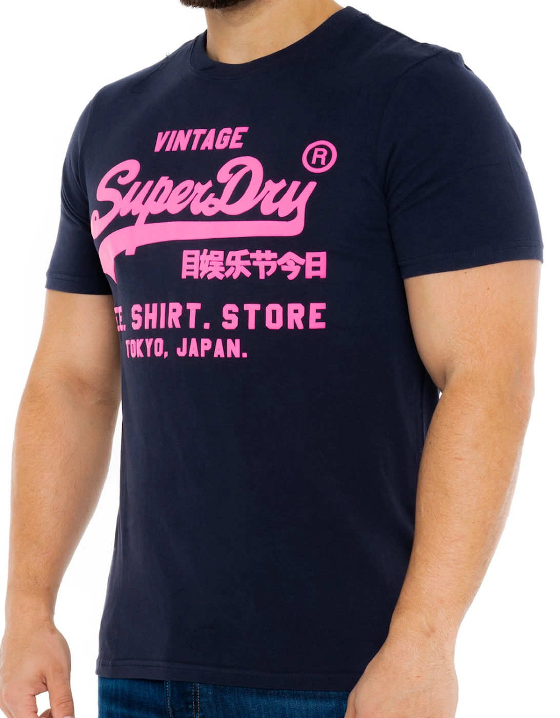 Mens Neon Vintage Logo T-Shirt (Navy)