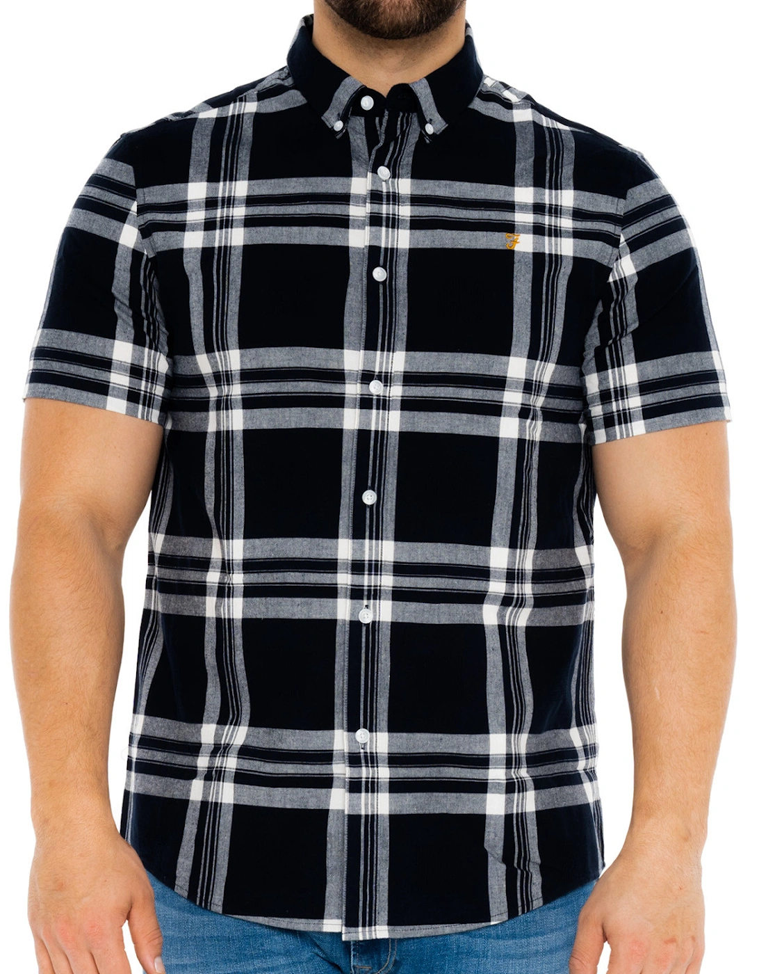 Mens Kele Short Sleeve Check Shirt (Navy), 8 of 7