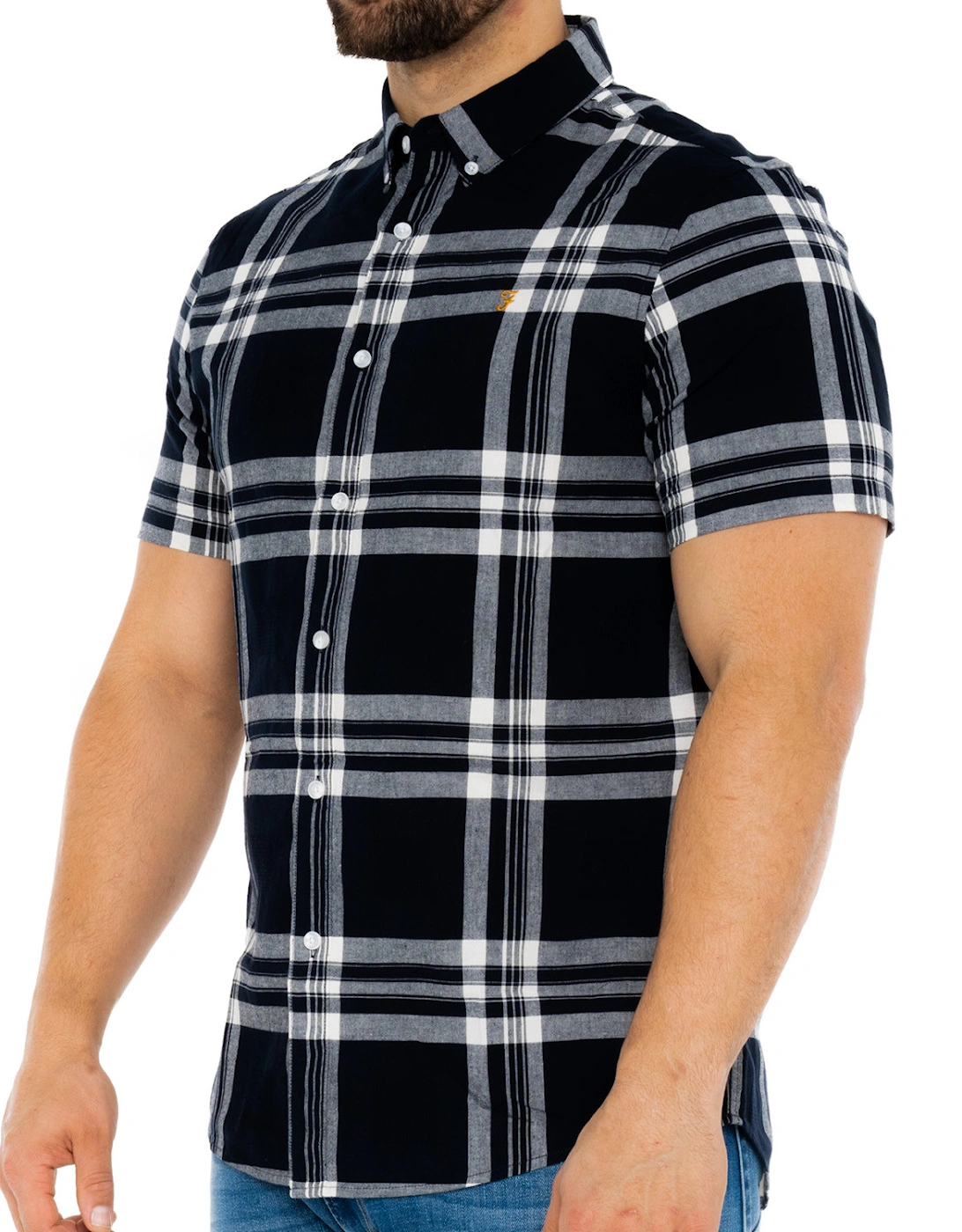Mens Kele Short Sleeve Check Shirt (Navy)