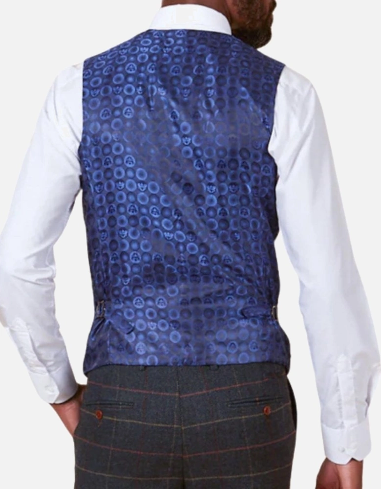 Eton Tweed Check Waistcoat - Navy Blue