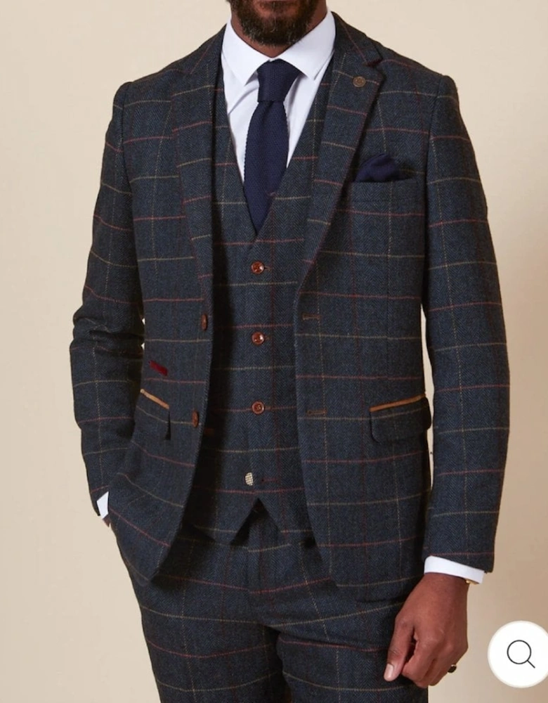 Eton Tweed Check Waistcoat - Navy Blue