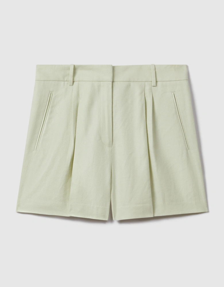 Front Pleat Linen Blend Suit Shorts