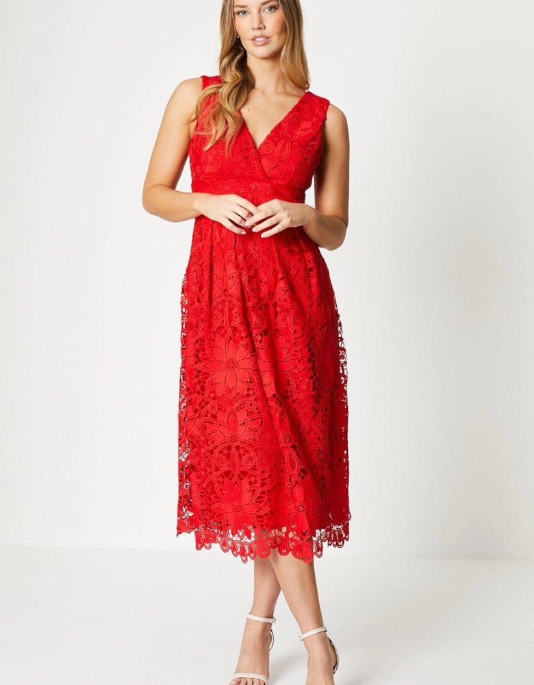 Lace V-neck Midi Dress