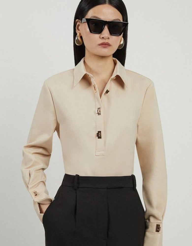 Techno Cotton Woven Shirt With Gold Clasp