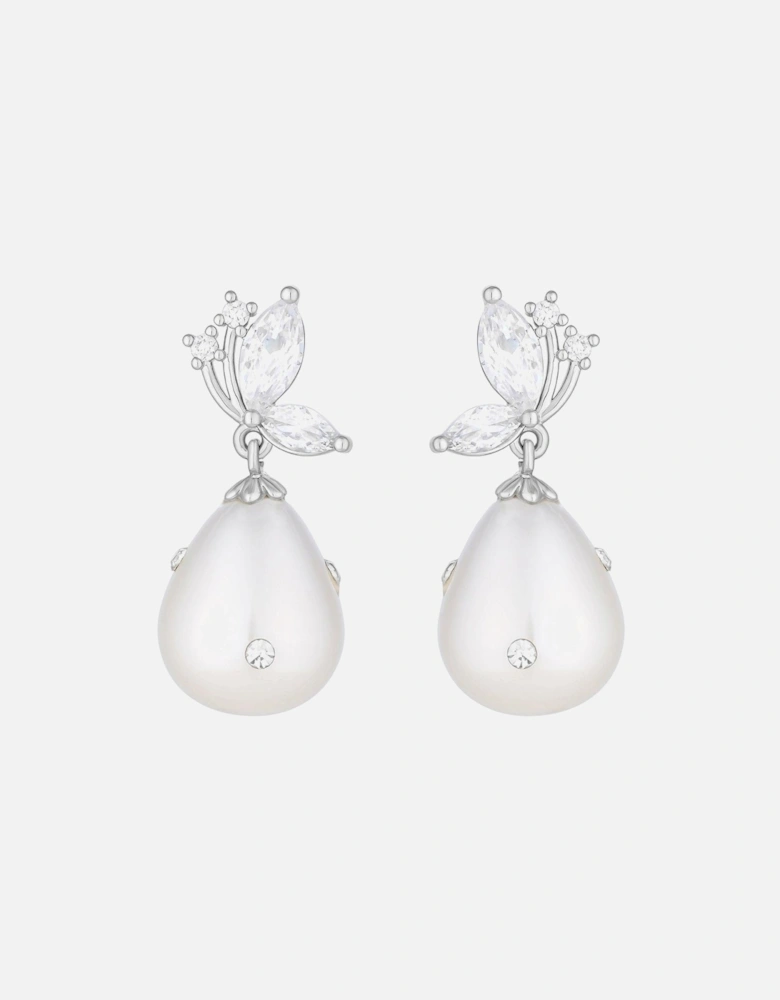 Silver Plated Pearl And Crystal Drop Earrings