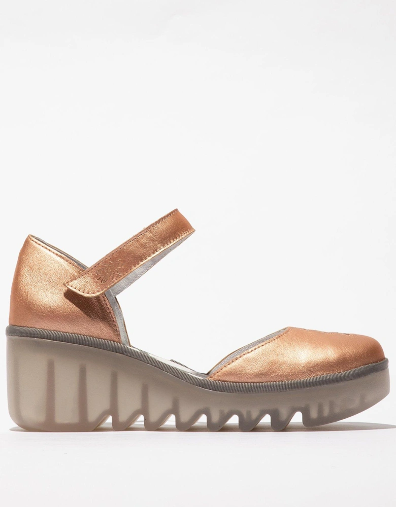 Biso Rounded Toe Leather Heeled Shoes - Blush Gold