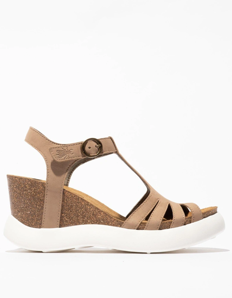 Gait T-Bar Strap Front Wedged Shoes - Taupe