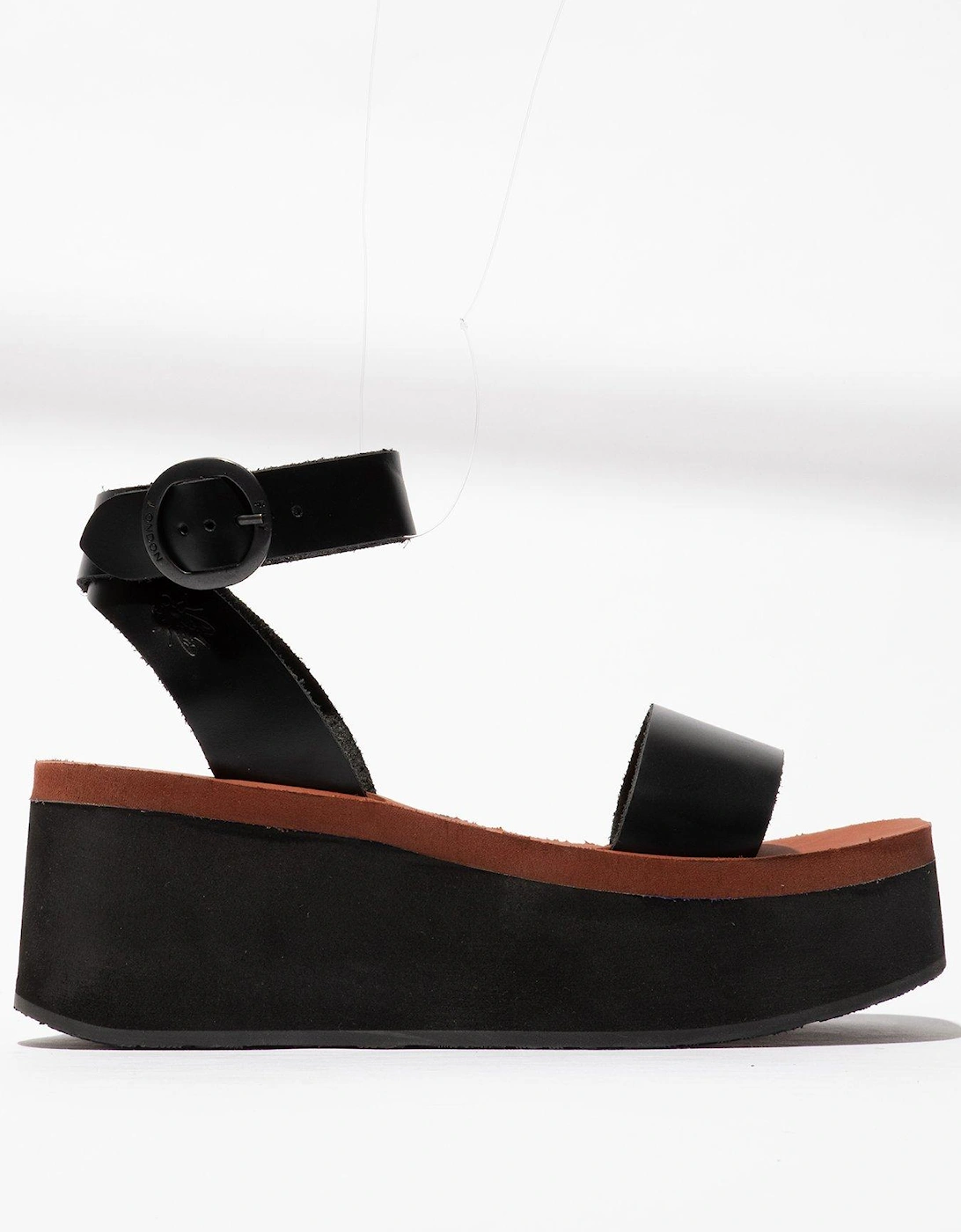 Camu Leather Flatform Anle Strap Shoes - Black, 8 of 7