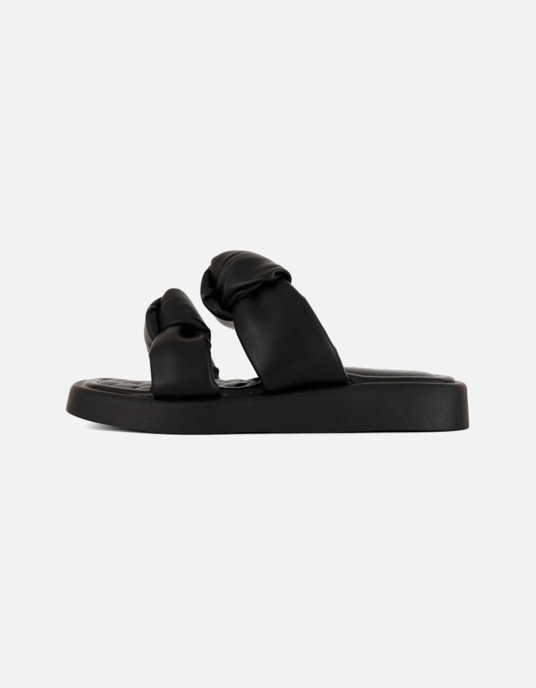 Chunky Sole Double Knot Sq Toe Sandal - Black