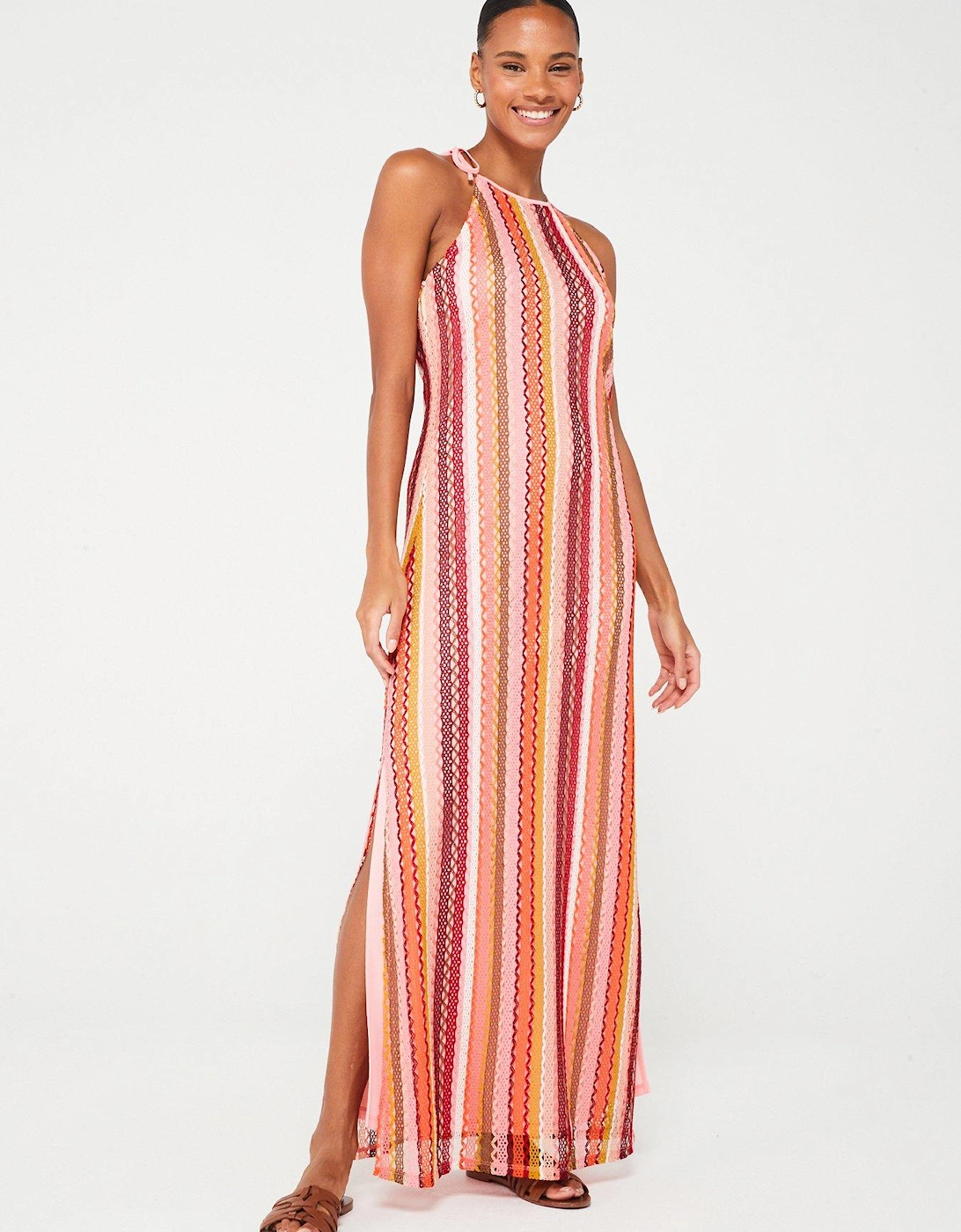Halter Stripe Maxi Dress - Orange, 6 of 5