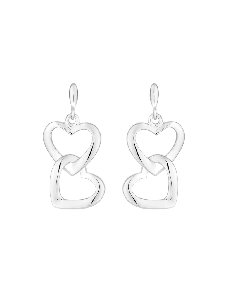 Sterling Silver 925 Polished Open Double Drop Heart Earrings
