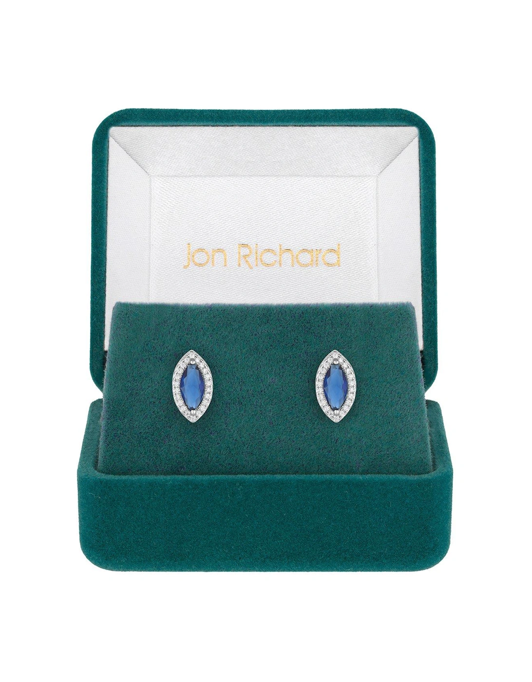 Rhodium Plated Blue Navette Stud Earrings - Gift Boxed, 2 of 1