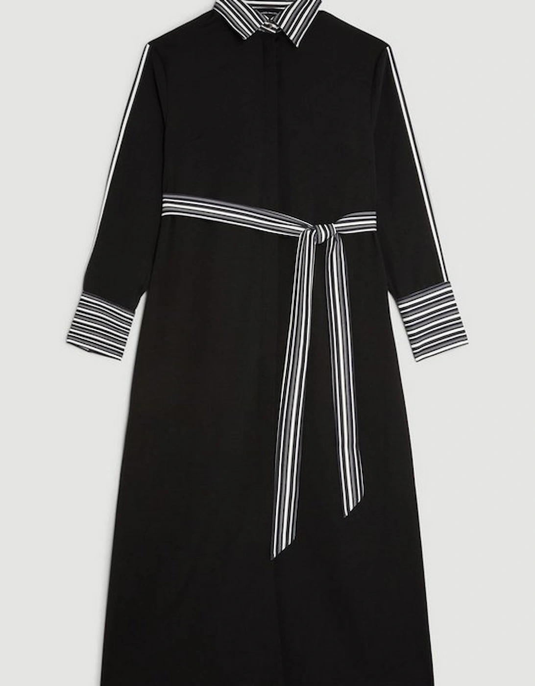 Plus Size Stripe Twill Belted Woven Midi Shirt Dress