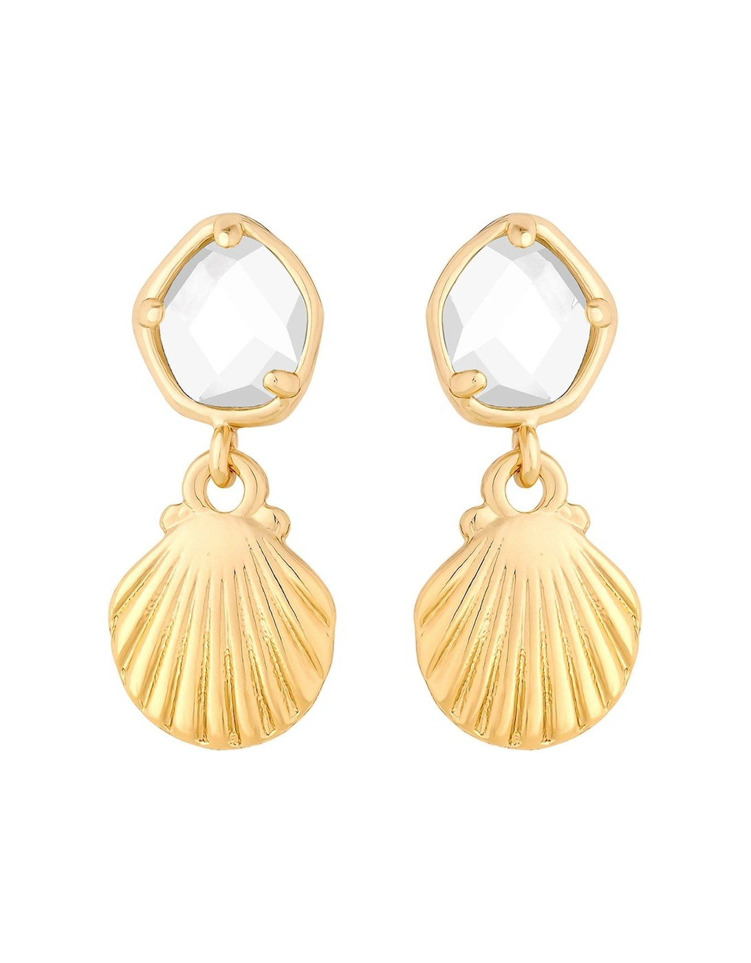 Gold Plated Shell And Crystal Drop Earrings, 2 of 1