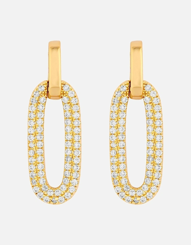 Gold Plated Polished And Pave Link Drop Earrings