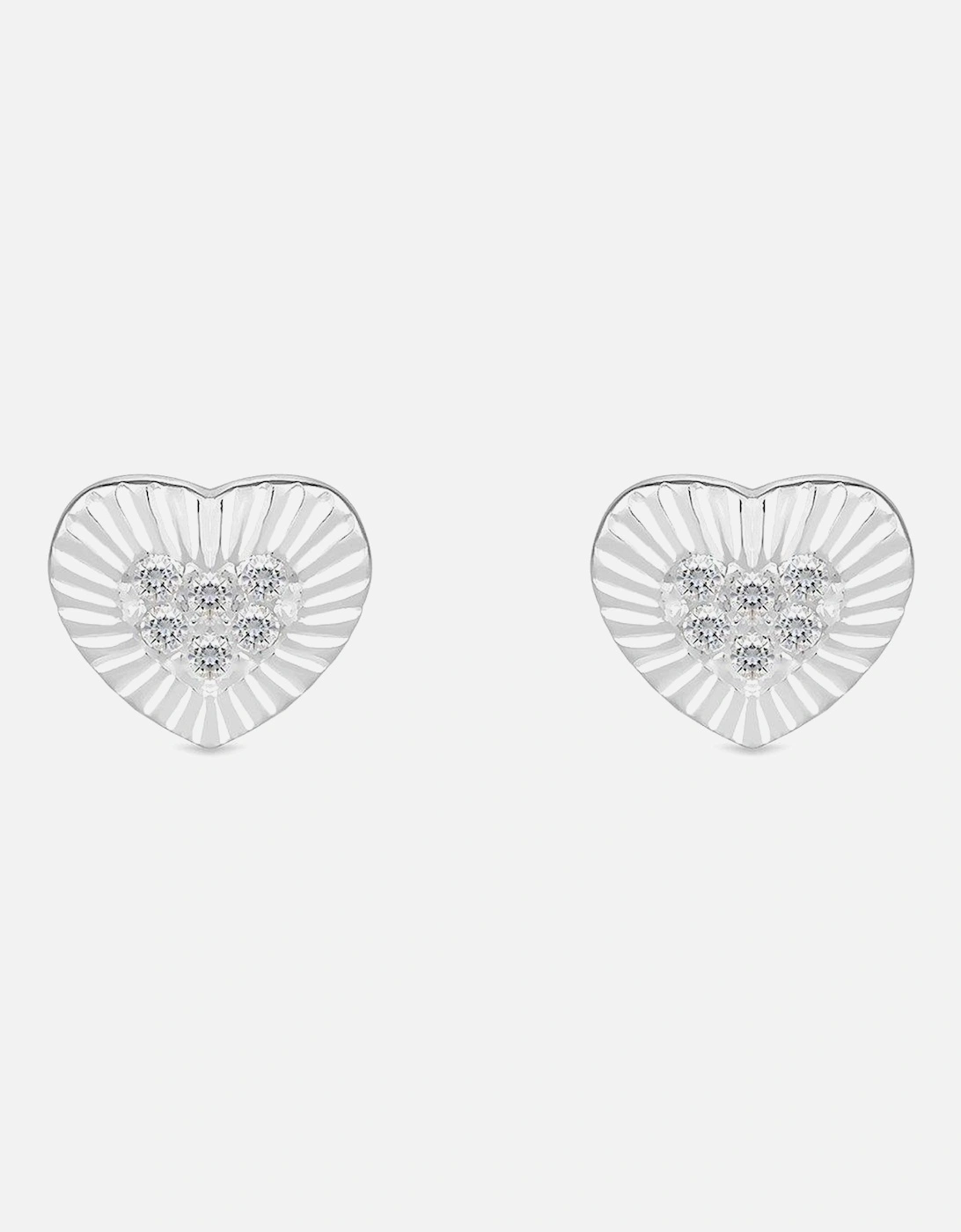 Sterling Silver 925 Polished And Pave Mini Heart Stud Earrings, 2 of 1