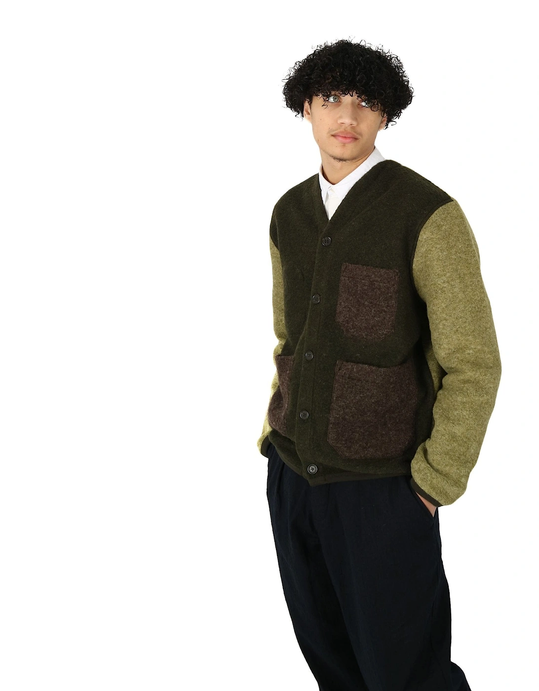 Mixed Wool Fleece Green Cardigan