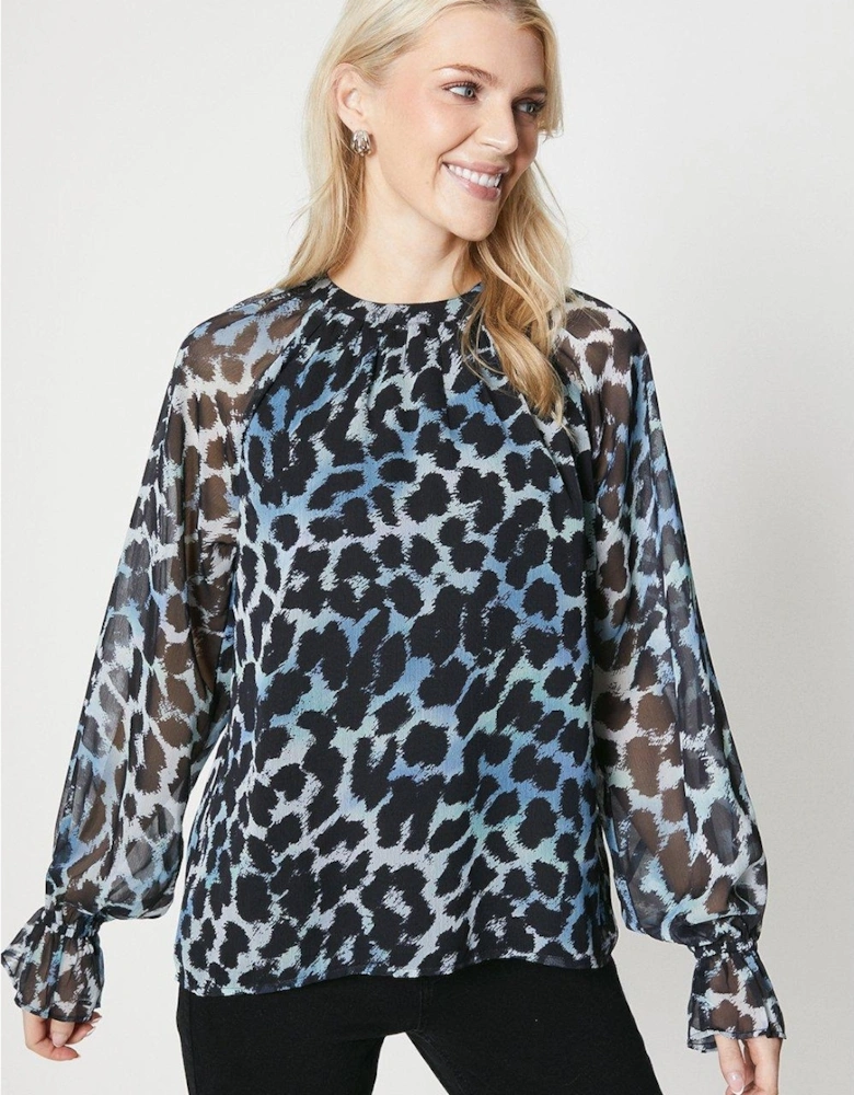 Womens/Ladies Leopard Print Long-Sleeved Blouse