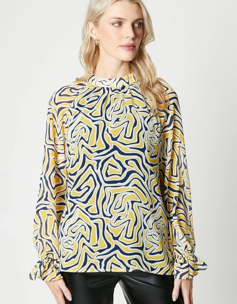 Womens/Ladies Abstract Chiffon High-Neck Blouse