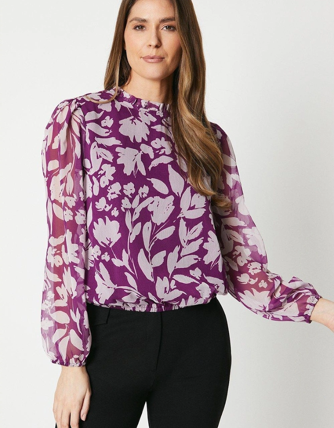 Womens/Ladies Floral Ruffle Neck Blouse, 2 of 1