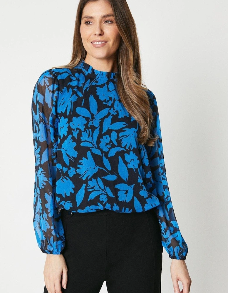 Womens/Ladies Floral Ruffle Neck Blouse