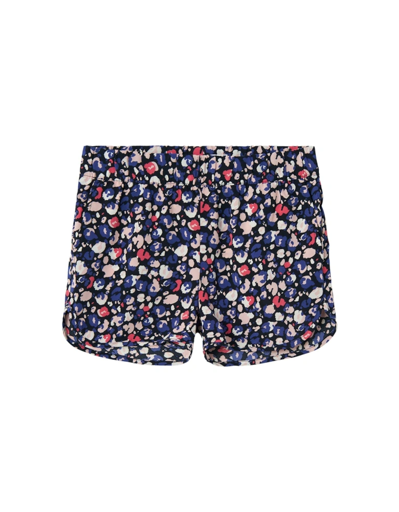 Girls Vinaya Woven Leopard Print Shorts - Dark Sapphire