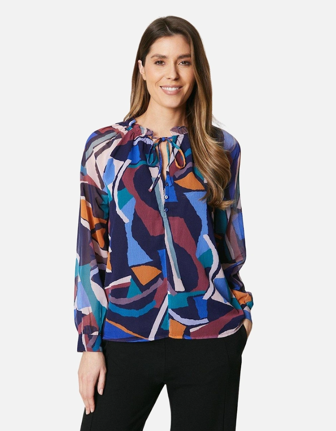 Womens/Ladies Abstract Tie Neck Top, 5 of 4