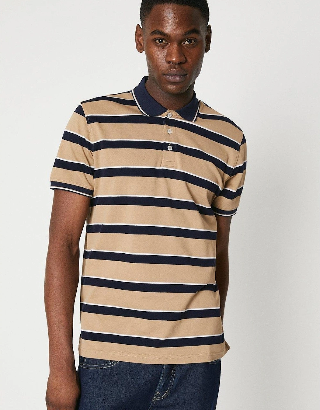 Mens Striped Pique Polo Shirt, 2 of 1