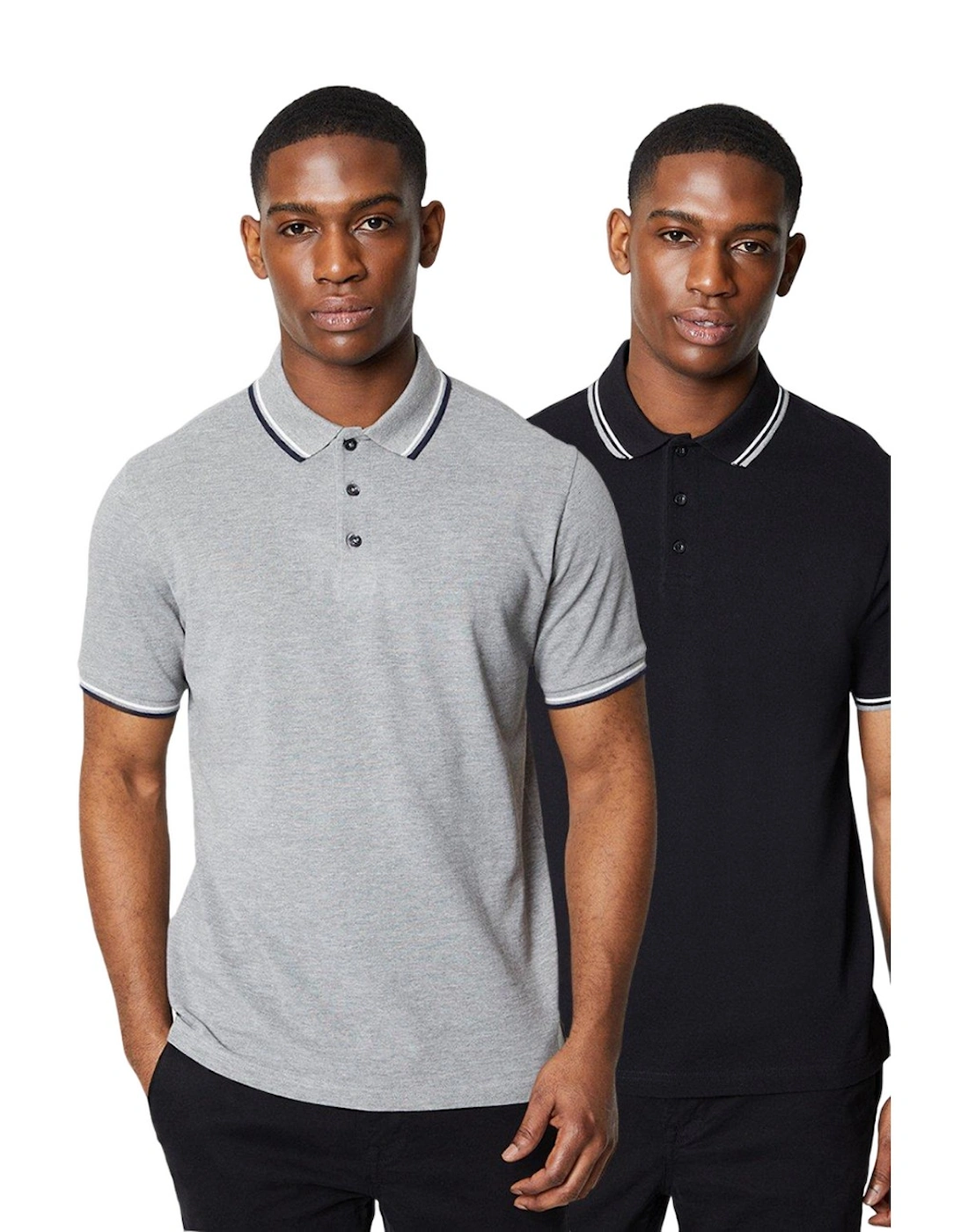 Men's Maine Mens Tipped Cotton Polo Shirt (Pack of 2) - Black/Multi - Size: 38