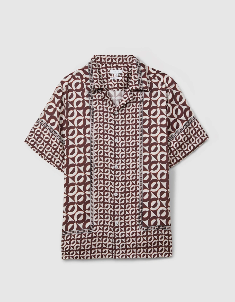 Geometric Print Cuban Collar Shirt