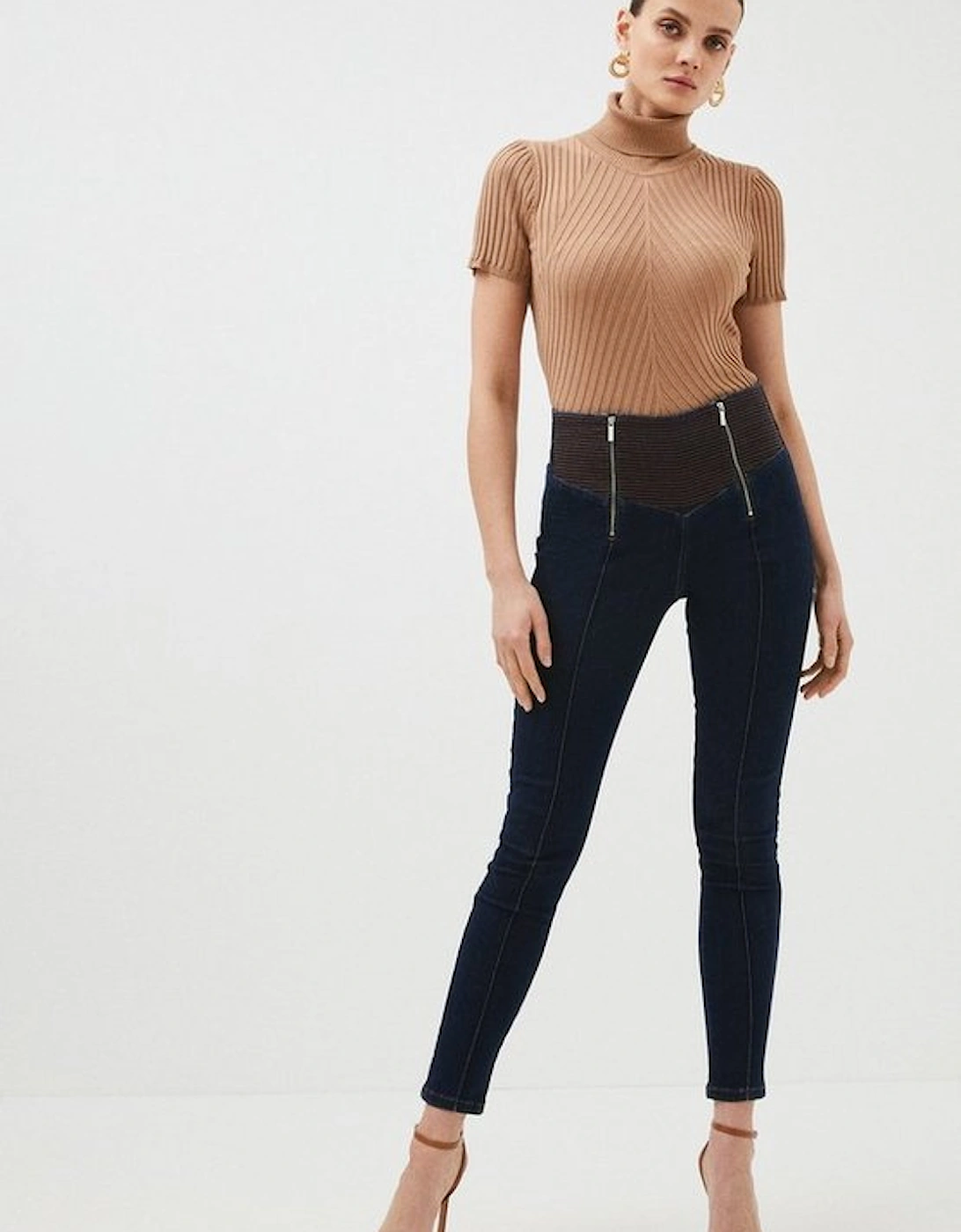 High Rise Skinny Zip Detail Stretch Jeans, 5 of 4