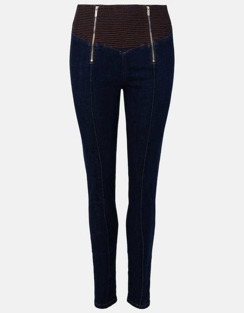 High Rise Skinny Zip Detail Stretch Jeans